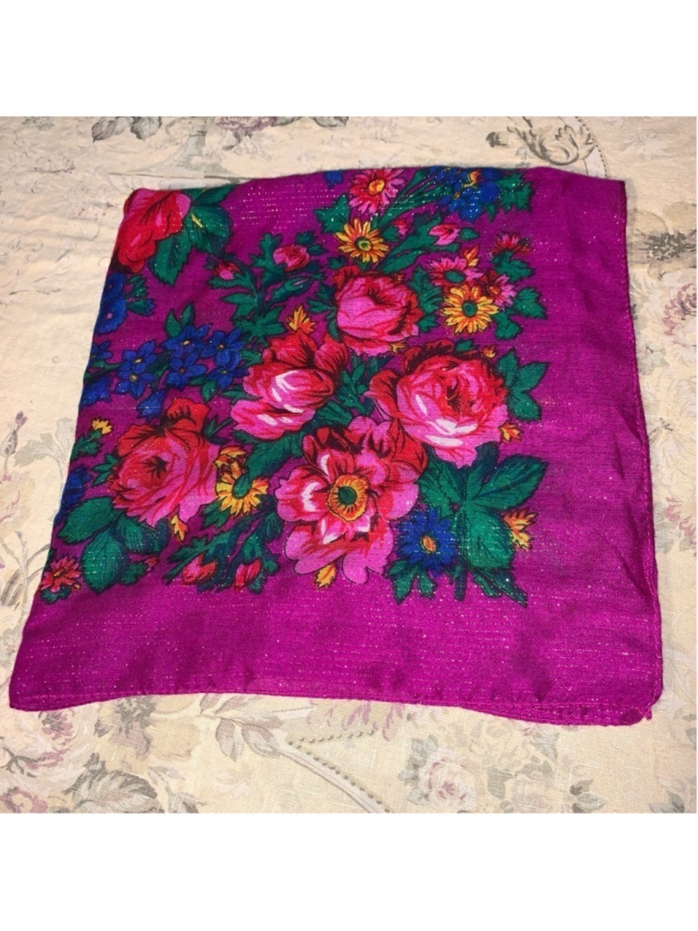 Women's Unbranded Scarf One Size Purple Floral - Picture 2 of 7